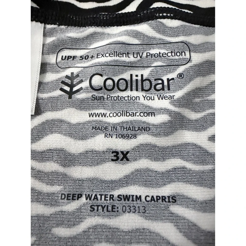 Coolibar Swim Capris Women 3X Black Zebra Deep Water Swim Capris UPF 50+ 03313